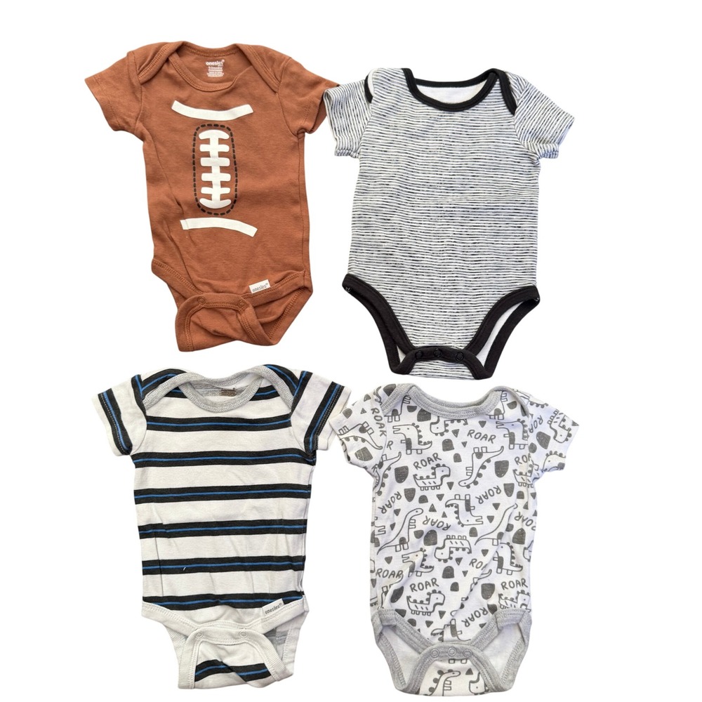 Baby Boy bodysuits, 0-3M Multi Football Dinosaur Stripe Lot of 4 Baby Clothes